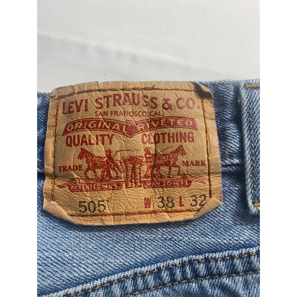 Levis 505 Regular Fit Jeans Mens 38x32 Blue Denim Straight Leg 100% Cotton